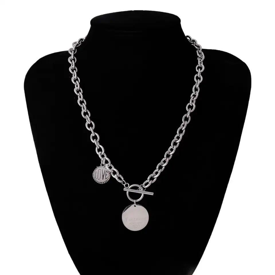 Vintage Cuban Coin Pendant, Hip Hop Stainless Steel Silver Color Lariat Necklace, Metal Toggle Clasp Chain Necklace, Chunky Chain OT Clasp Necklace, Men Women Coin Chain Necklace Pendant Vintage Cuban Coin Pendant, Hip Hop Stainless Steel Silver Color Lariat Necklace, Metal Toggle Clasp Chain Necklace, Chunky Chain OT Clasp Necklace, Men Women Coin Chain Necklace Pendant